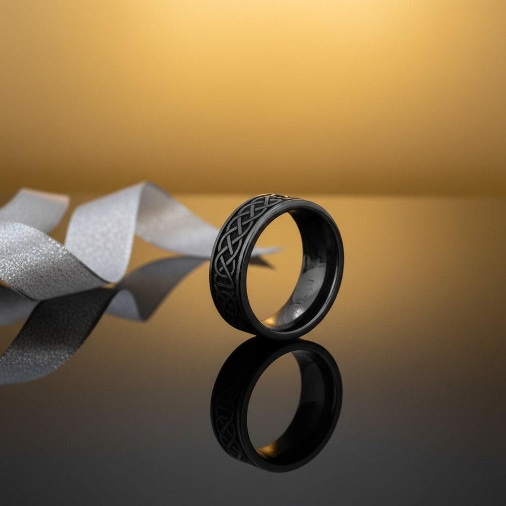Boru 7mm Celtic Knot Black Zirconium Ring