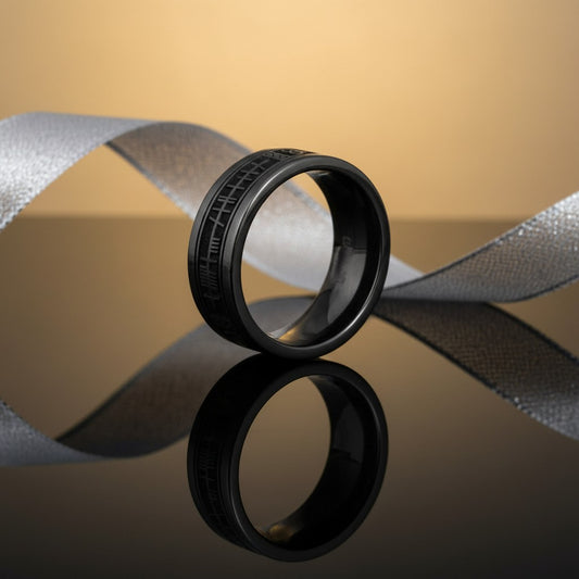 Boru 7mm Ogham Black Zirconium Ring