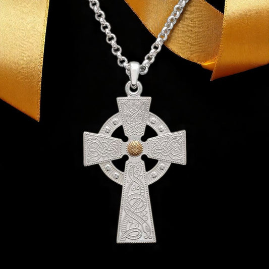 Silver & 18K Gold Bead Cross Celtic Warrior - Medium