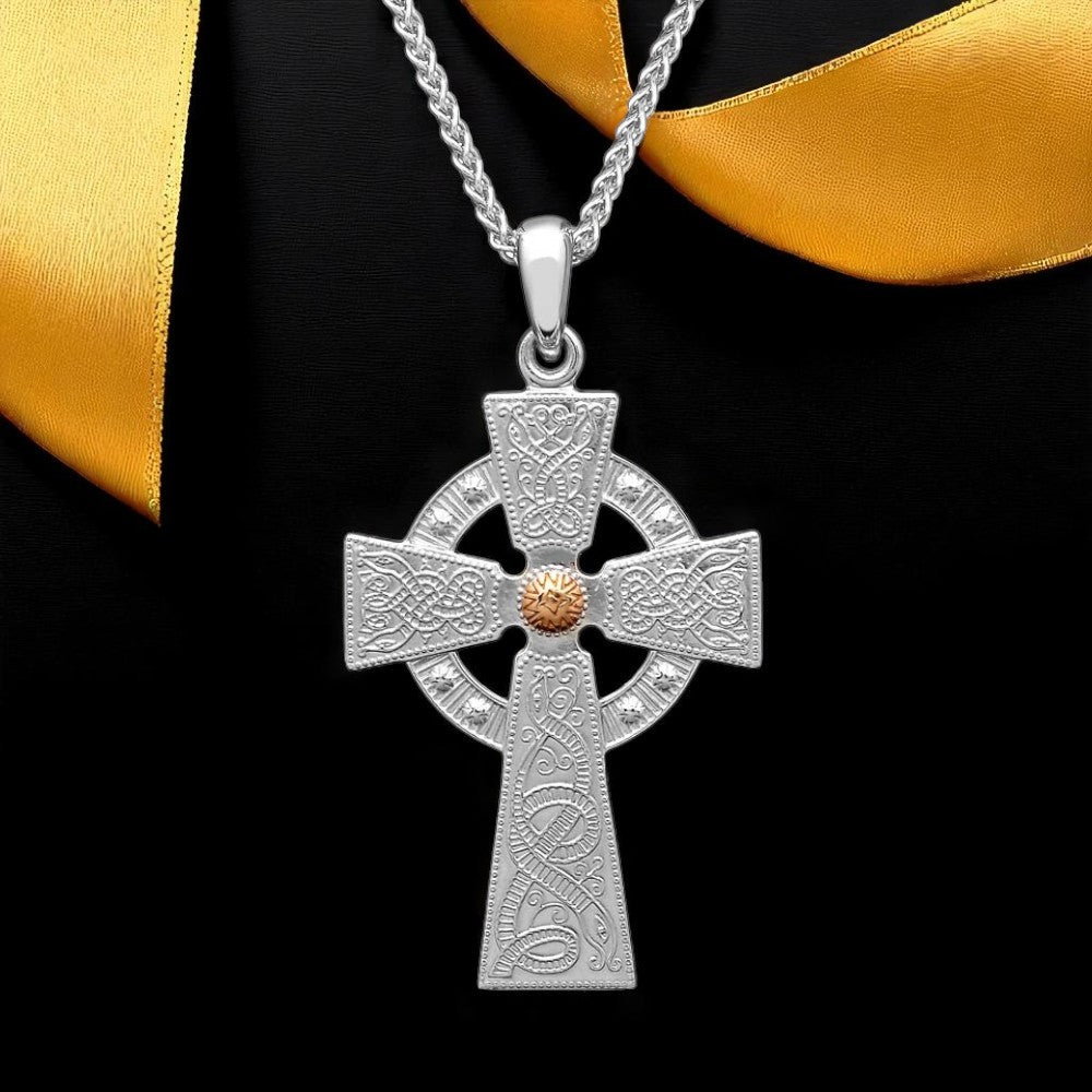 Silver & 18K Gold Bead Large Celtic Warrior Cross