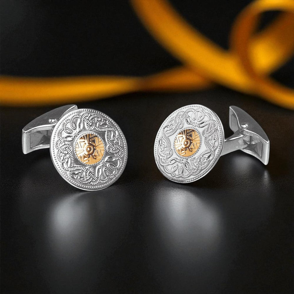 Silver CuffLinks Small Disc with Bead