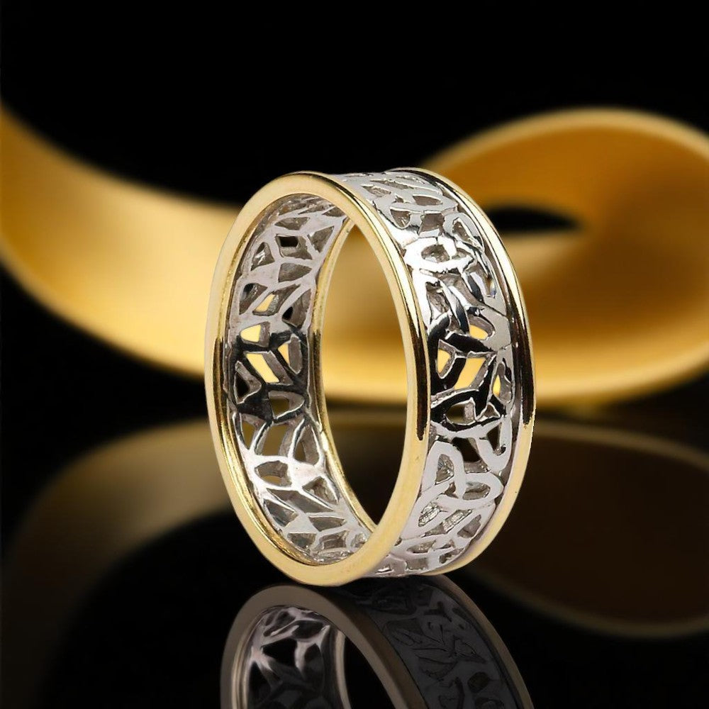 Trinity Knot Filagree Wedding Ring with Yellow Trims