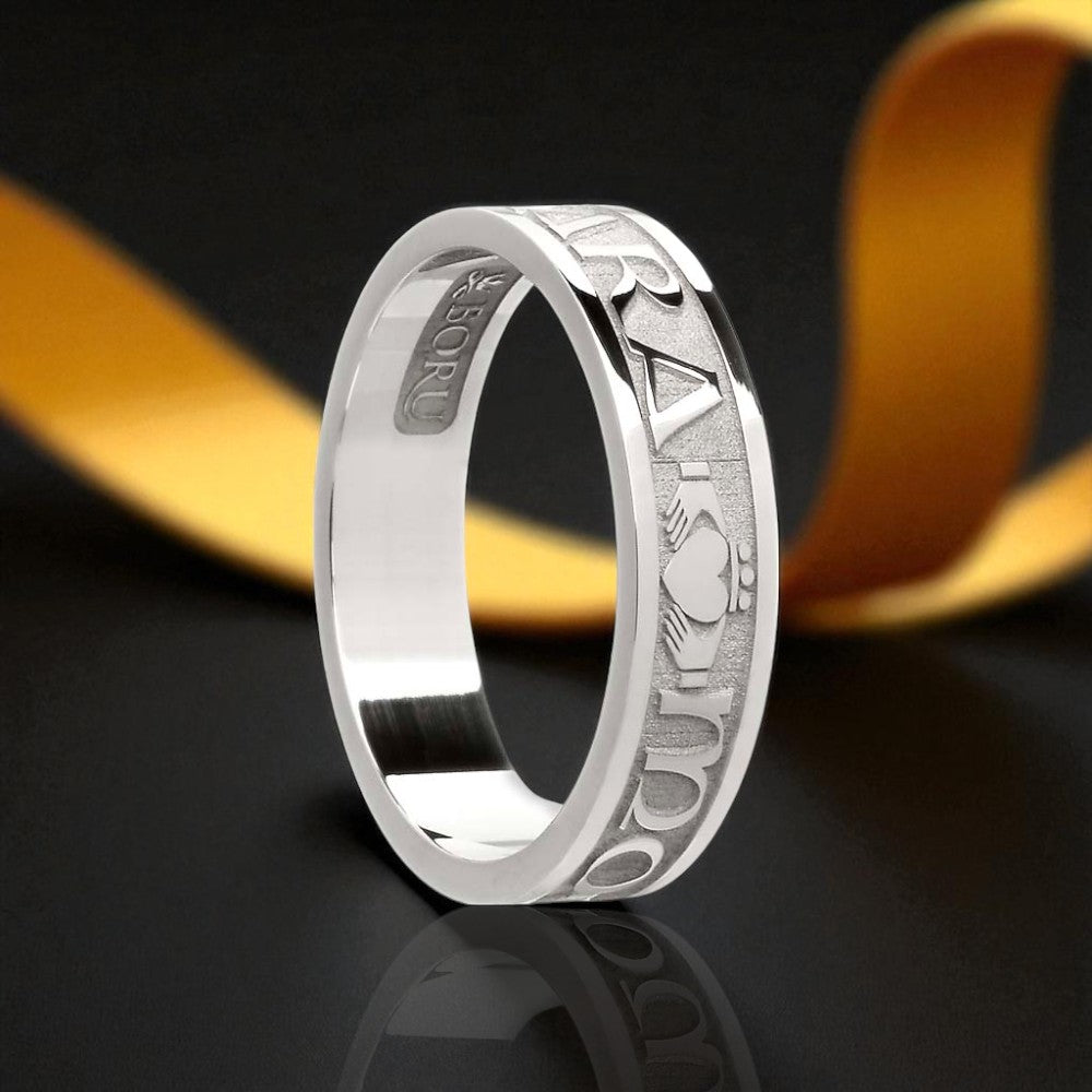 10K White Gold Ladies Mo Anam Cara-Florentine Size