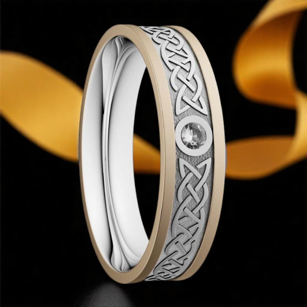 5mm Diamond Lovers Knot Ring White with Yellow Rails