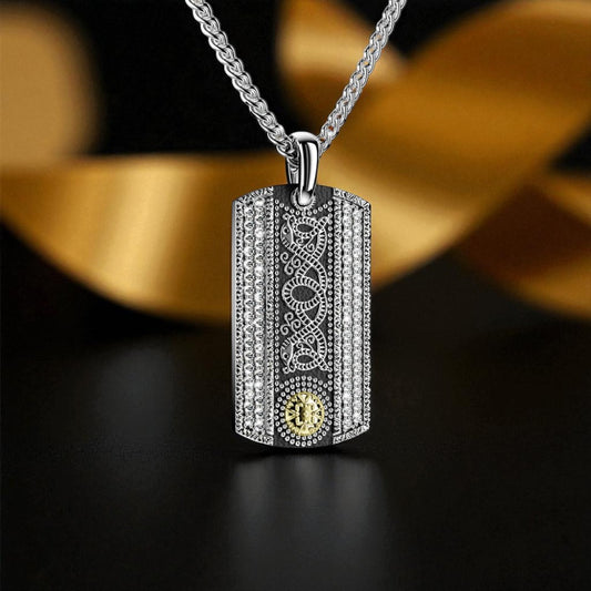 CW Tag Oxidised with Clear CZ's & 18K Bead