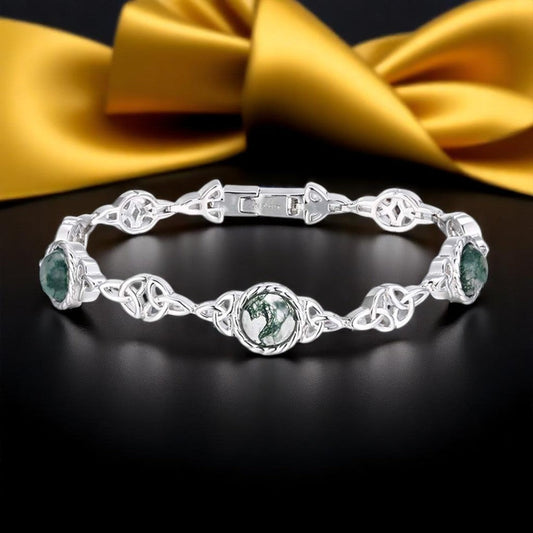 Moss Agate Trinity Bracelet