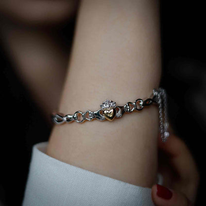 Silver Bangle Solid 10K Heart Claddagh Medium