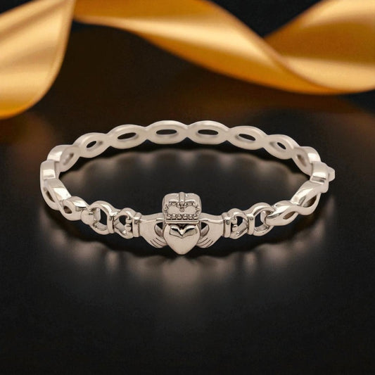 Traditional Claddagh Bangle with Knotwork Design