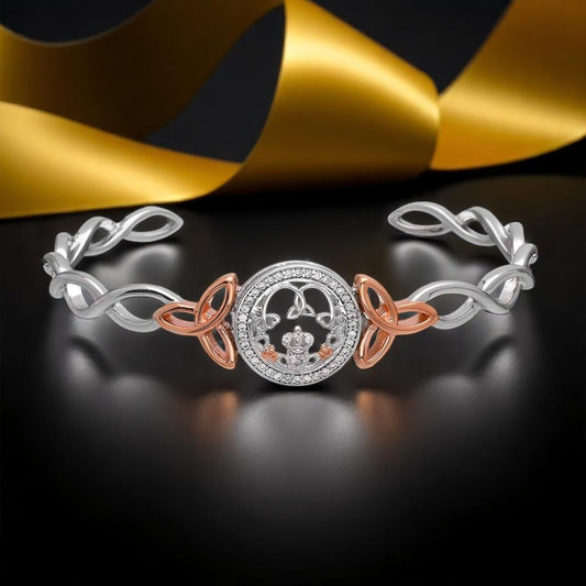 Claddagh & Trinity CZ Cuff Rose Gold Plated