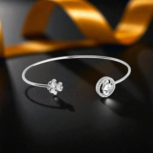Silver Wire Bangle with Shamrock/ Claddagh