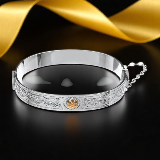 Silver Bangle Warrior Shield with 18K Gold Bead