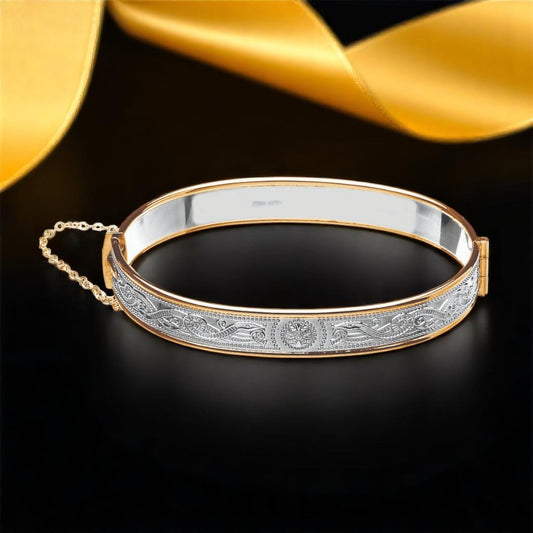 Silver Bangle Narrow with Rolled Gold Trims
