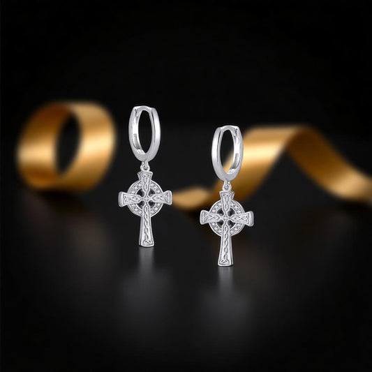 Small Celtic Cross Earrings with Cubic Zirconia