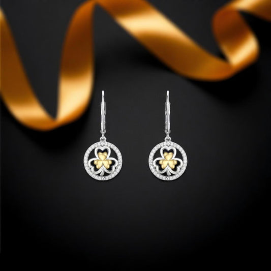 Two Tone Shamrock Earrings - Drop