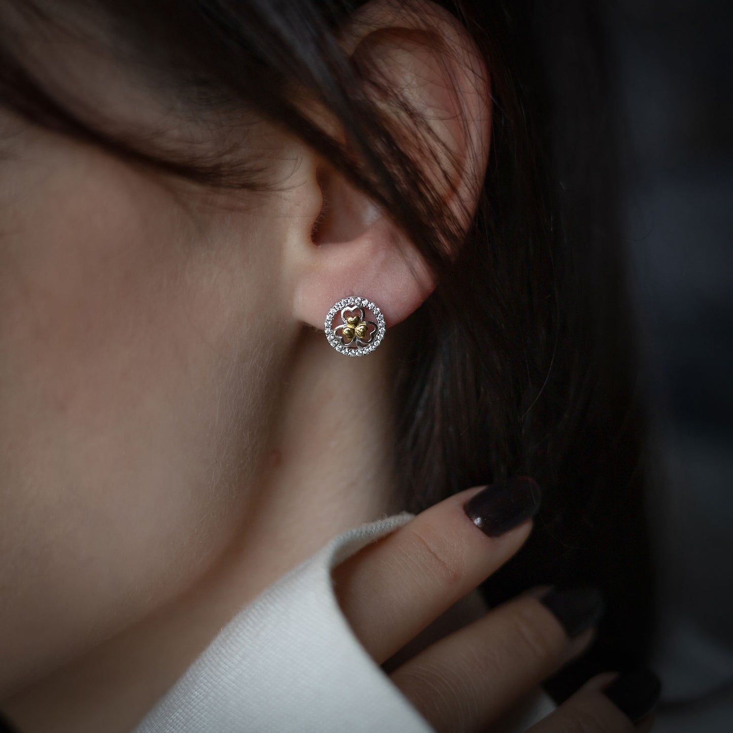 Two Tone Shamrock Earrings - Stud