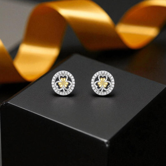 Two Tone Shamrock Earrings - Stud