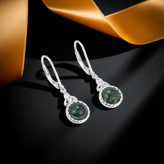 Moss Agate Trinity Drop Earrings