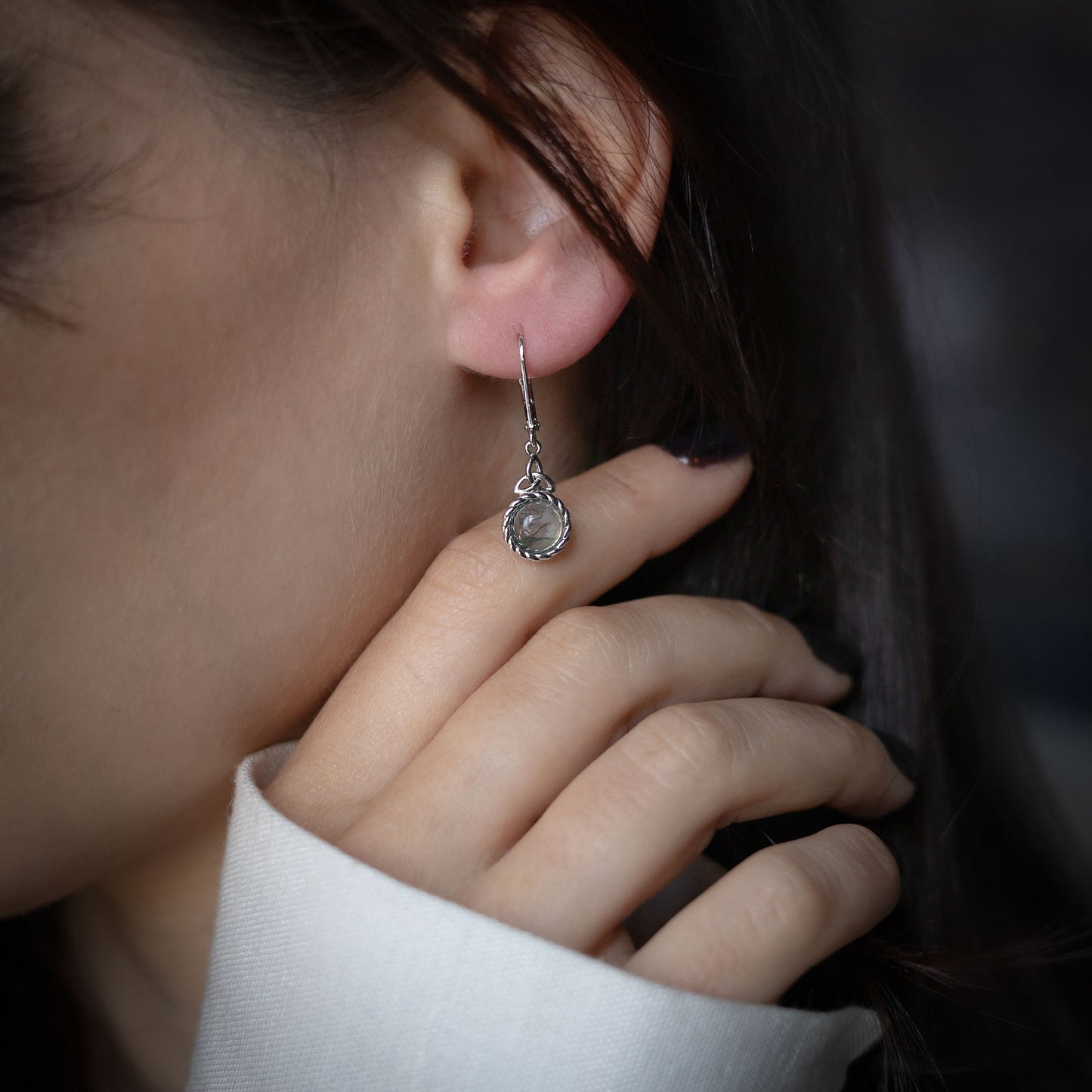 Moss Agate Trinity Drop Earrings