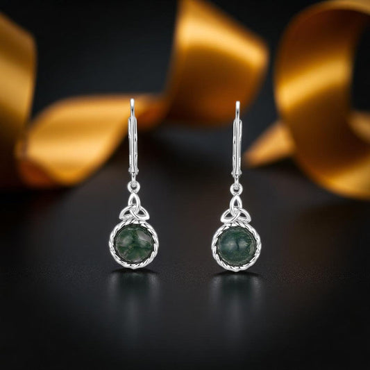 Moss Agate Trinity Drop Earrings