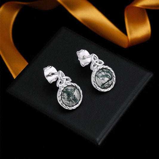 Moss Agate Trinity Stud Earrings
