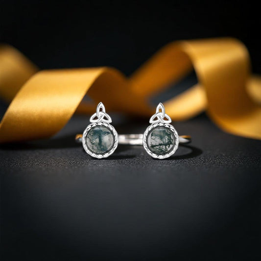Moss Agate Trinity Stud Earrings
