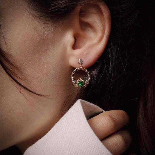 14K Gold Vermeil Green CZ Claddagh Earrings