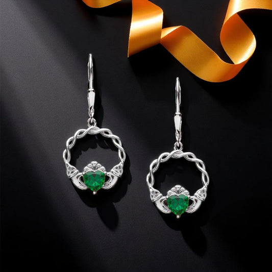 Silver Earrings Claddagh Stone Set