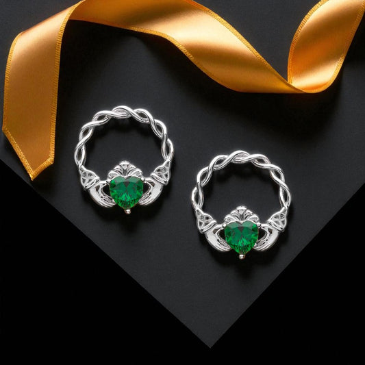 Silver Earrings Claddagh Stone Set