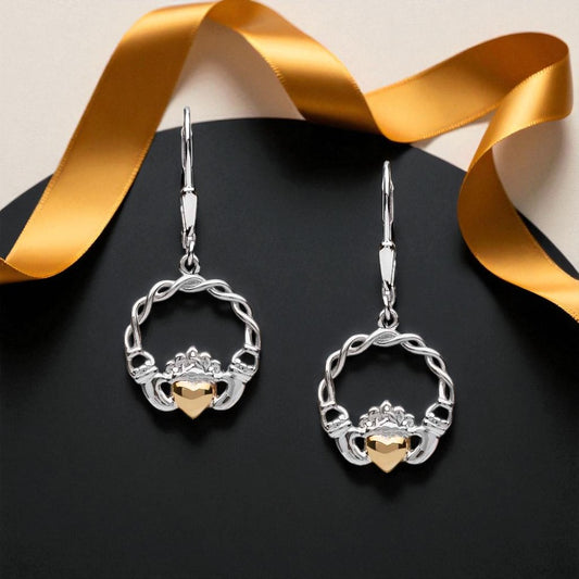 Silver Earrings Solid 10K Heart Claddagh