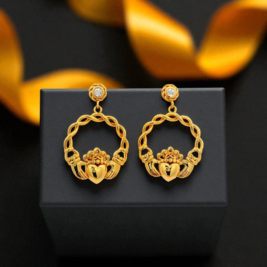 14K Gold Vermeil Claddagh Knotwork Earrings
