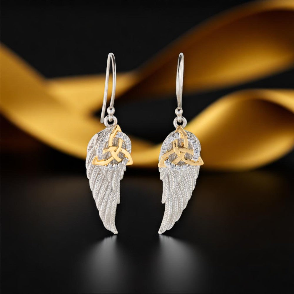 Gold Plated Trinity & Silver Angel Wing Earrings