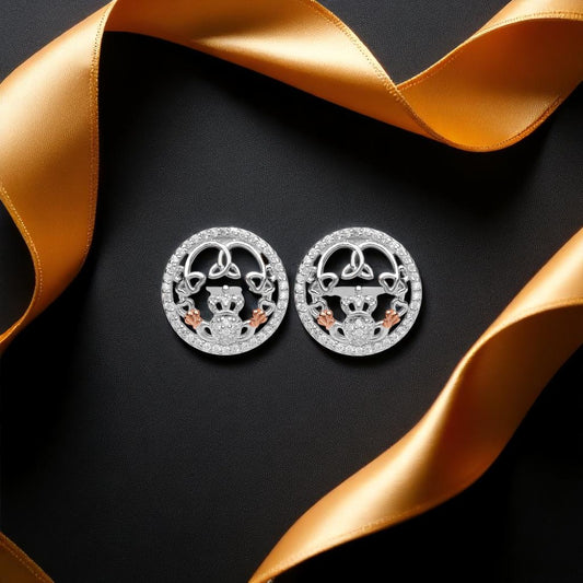 Claddagh & Trinity CZ Stud Earring & Rose Gold Cuffs