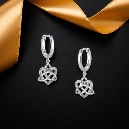 Trinity with Heart CZ Drop Earrings