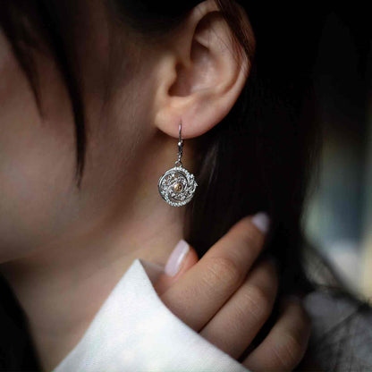 Silver Solstice Earring Swirls with 18K Bead - Drop