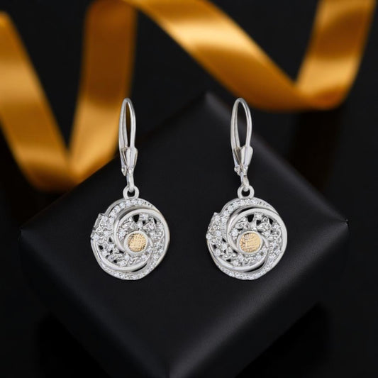 Silver Solstice Earring Swirls with 18K Bead - Drop