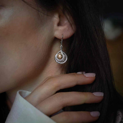 Silver Solstice Earring Teardrop with 18K Bead Drop