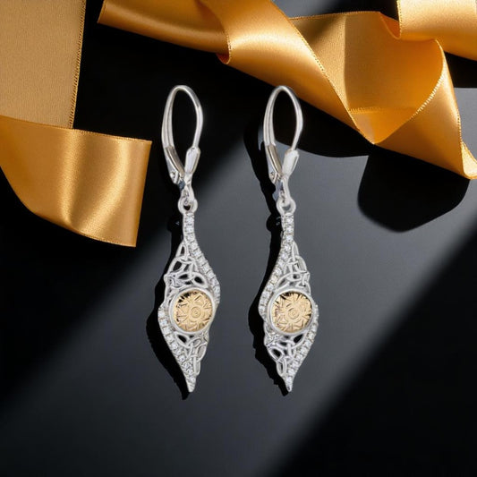 Silver Solstice Earring Twisted Trinity with 18K Bead Drop