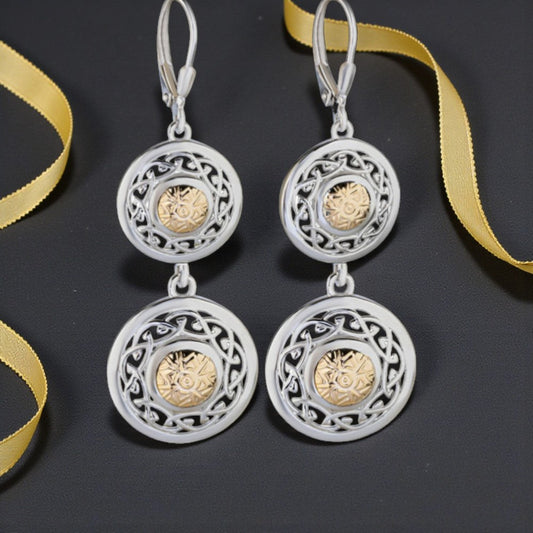 Silver Solstice Earring Double Celtic Knot with 18K Bead