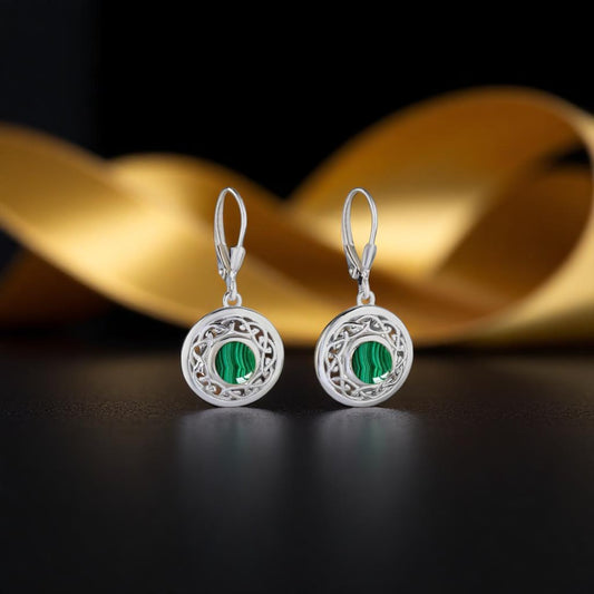 Silver Celtic Knot Earring with Malachite