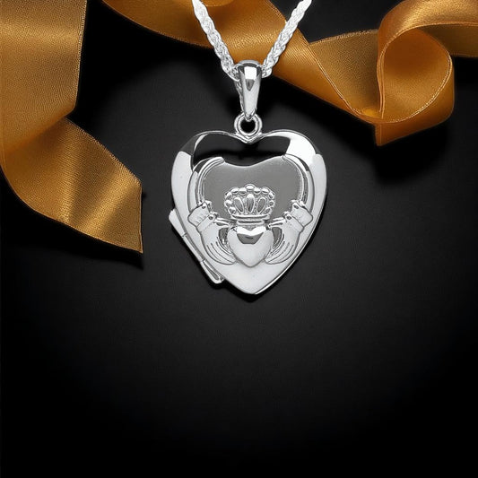 Silver Lockets Heart Shaped Embossed Claddagh
