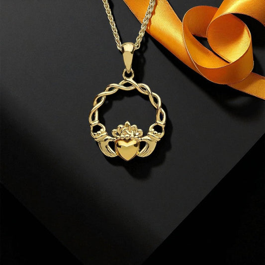 14K Gold Vermeil Claddagh Knotwork Pendant