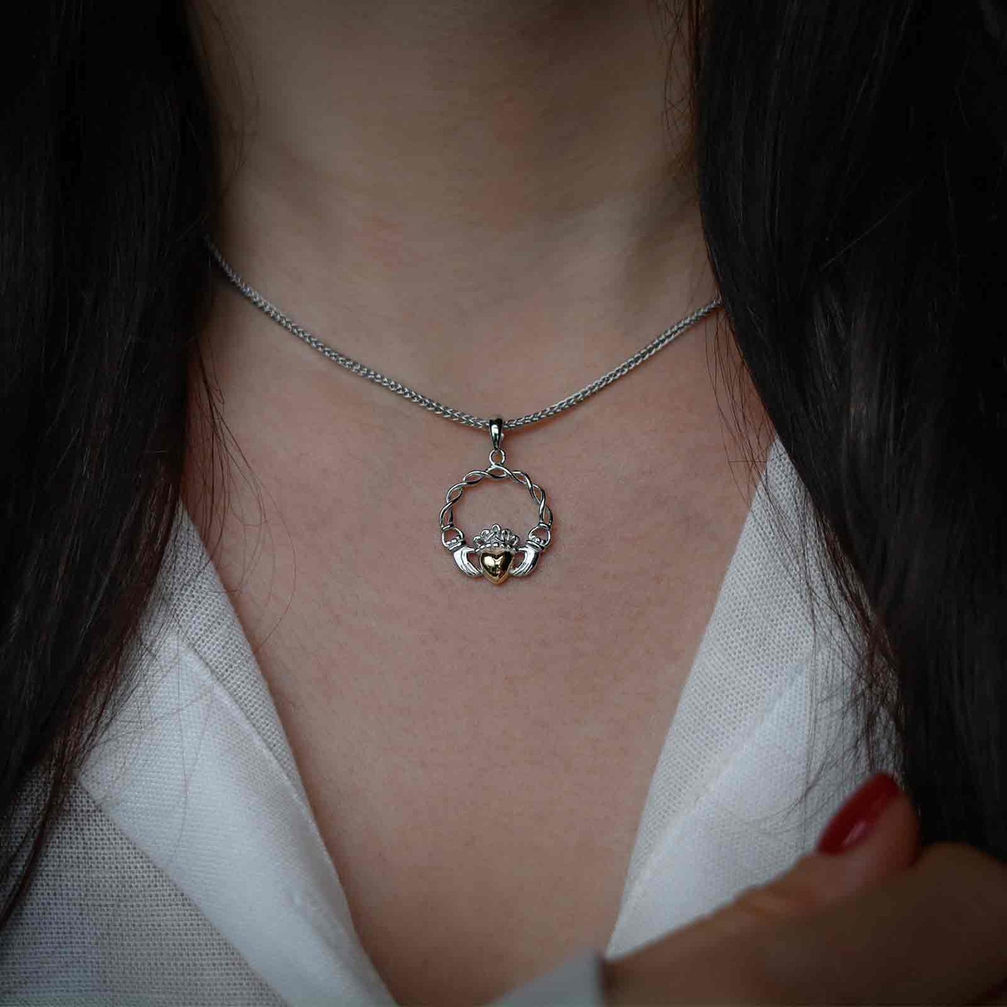 Silver Pendant Solid 10K Heart Claddagh