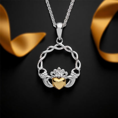 Silver Pendant Solid 10K Heart Claddagh