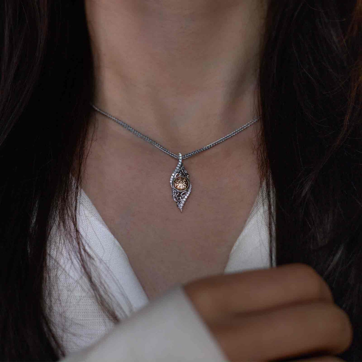 Silver Solstice Pendant Twisted Trinity with 18K Bead Med