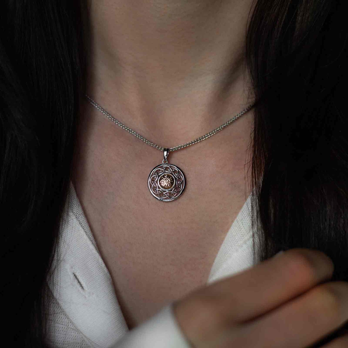 Silver Solstice Pendant Celtic Knot with 18K Bead Medium
