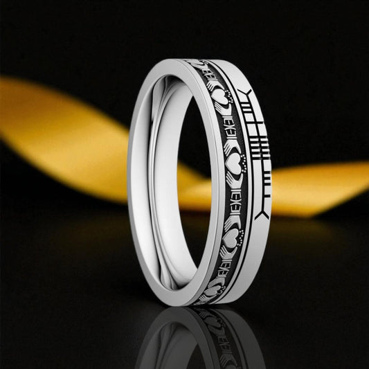 Narrow Claddagh Wedding Ring with Ogham