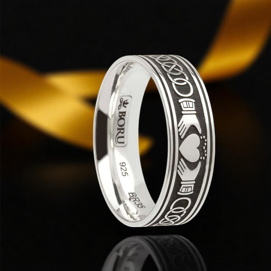 Claddagh and Celtic Knot Ring - Wide