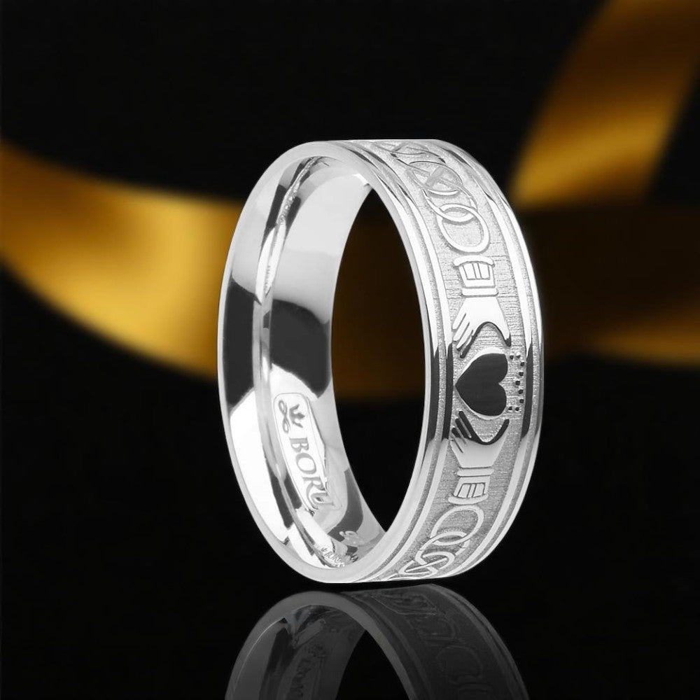 Claddagh and Celtic Knot Ring - Wide