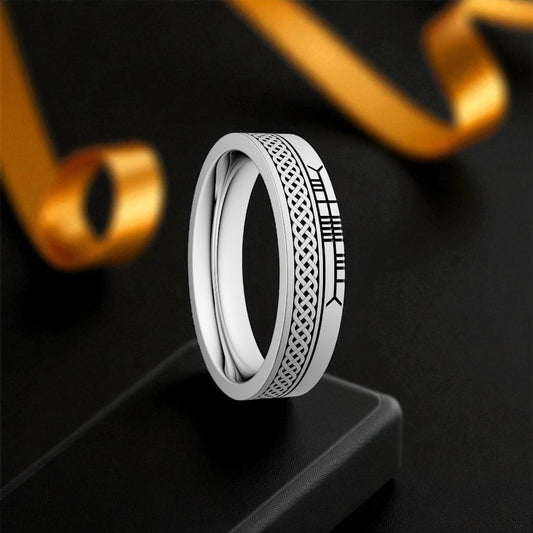 Celtic Knot Wedding Ring with Ogham - Narrow