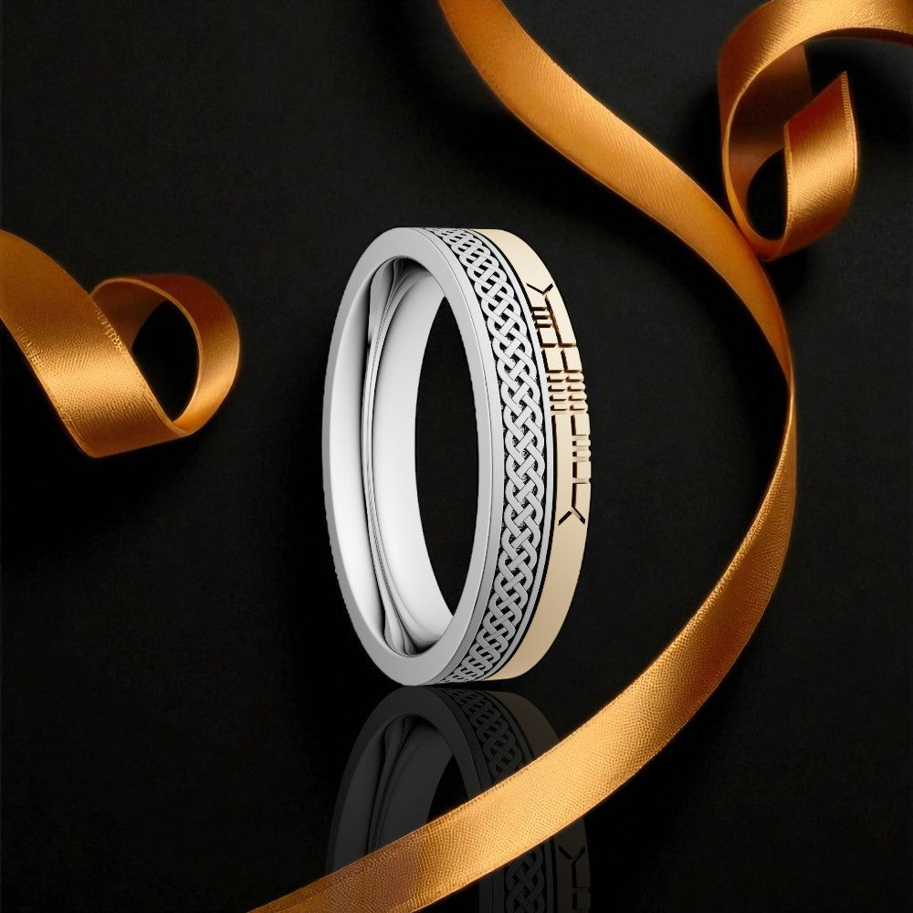 Celtic Knot Wedding Ring with Ogham - Narrow